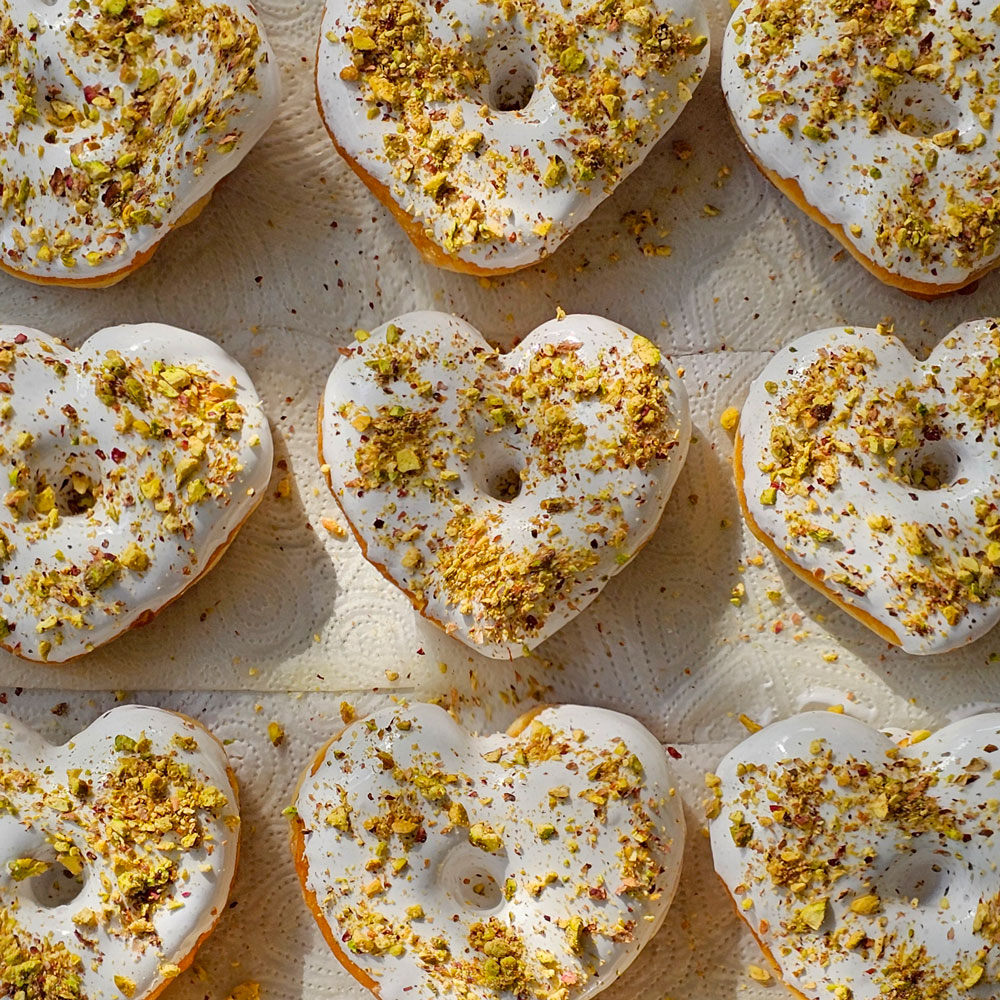 Lemon glaze pistachio heart donut